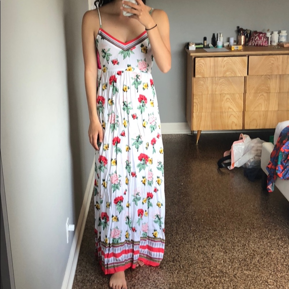 White and floral maxi dress